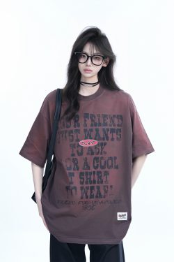 Gradient Purple Oversized Short Sleeve T-Shirt for Women - American Street Style, Trendy Loose Fit, Casual Y2K Fashion Top