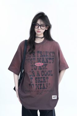 Gradient Purple Oversized Short Sleeve T-Shirt for Women - American Street Style, Trendy Loose Fit, Casual Y2K Fashion Top