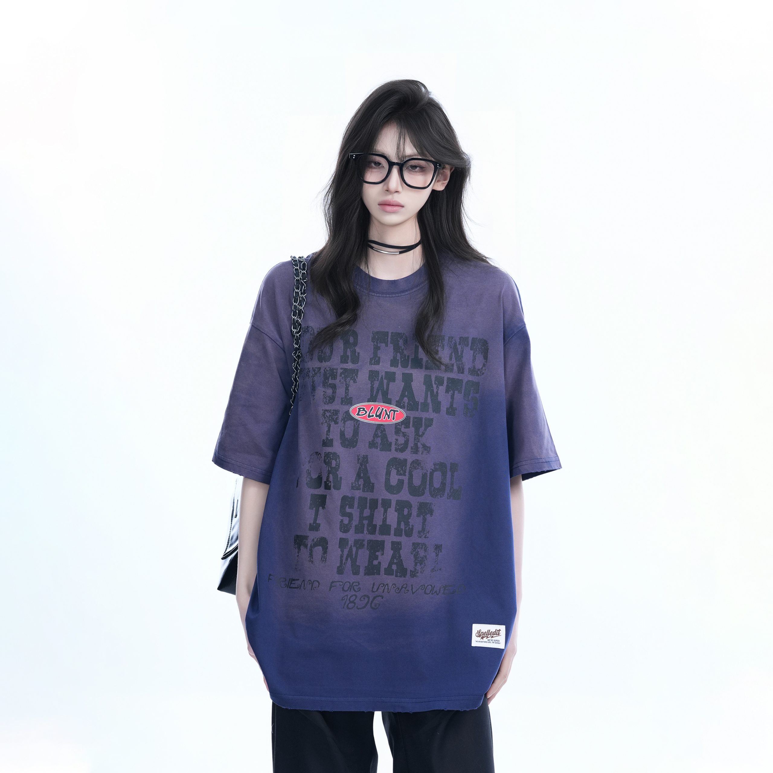 Gradient Purple Oversized Short Sleeve T-Shirt for Women - American Street Style, Trendy Loose Fit, Casual Y2K Fashion Top Gradient Purple Oversized Short Sleeve T-Shirt for Women - American Street Style, Trendy Loose Fit, Casual Y2K Fashion Top