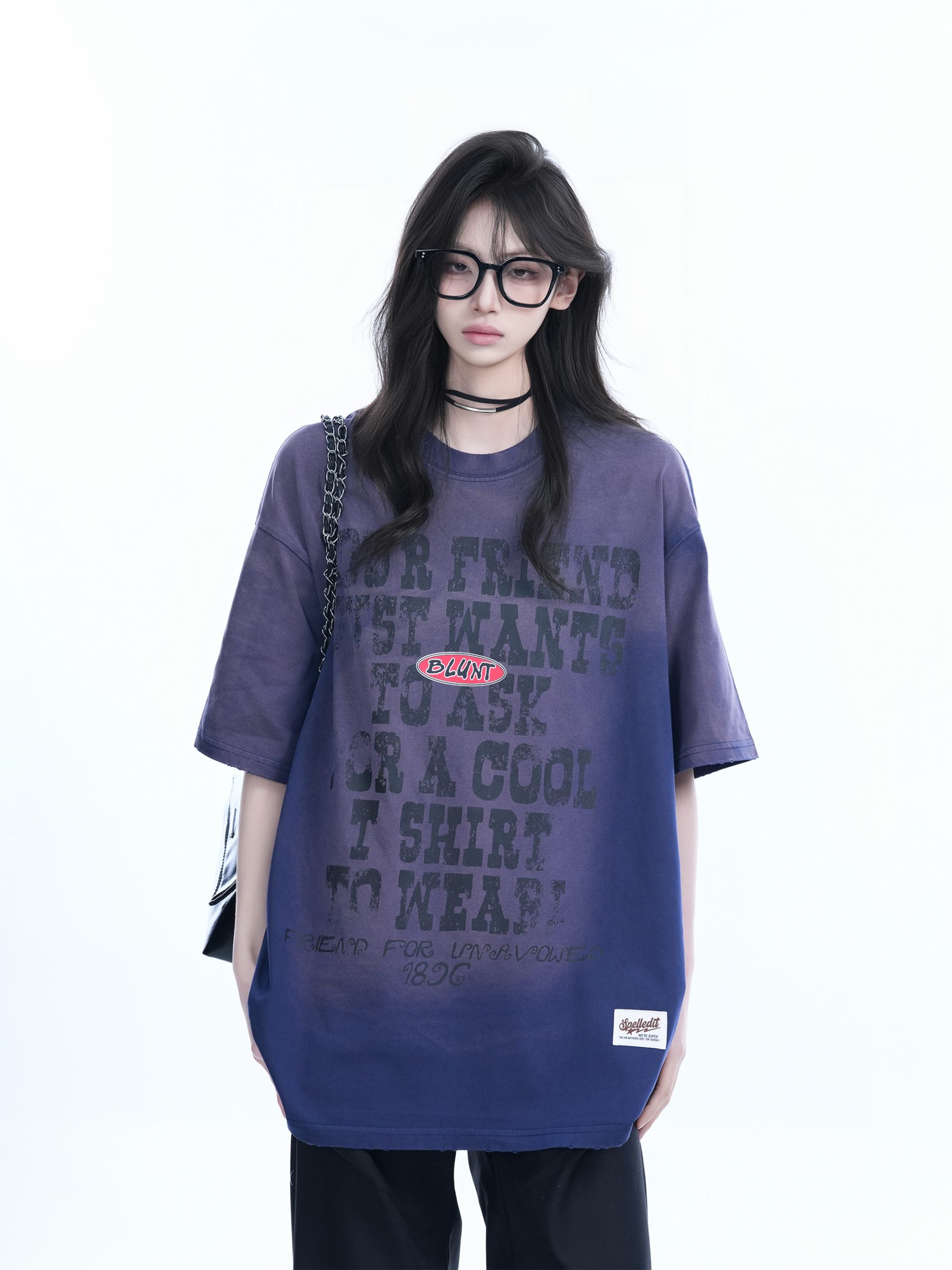 Gradient Purple Oversized Short Sleeve T-Shirt for Women - American Street Style, Trendy Loose Fit, Casual Y2K Fashion Top Gradient Purple Oversized Short Sleeve T-Shirt for Women - American Street Style, Trendy Loose Fit, Casual Y2K Fashion Top