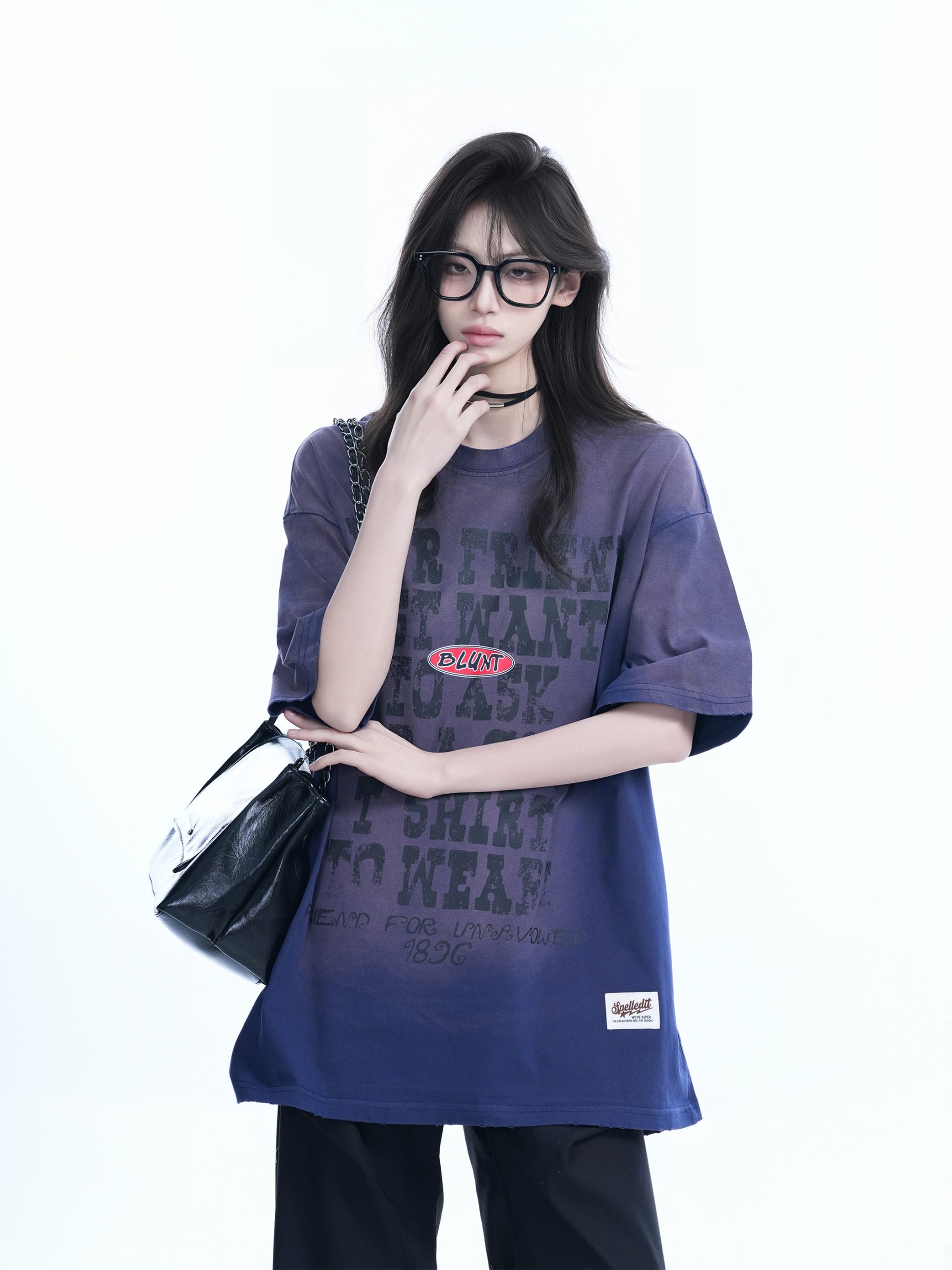 Gradient Purple Oversized Short Sleeve T-Shirt for Women - American Street Style, Trendy Loose Fit, Casual Y2K Fashion Top Gradient Purple Oversized Short Sleeve T-Shirt for Women - American Street Style, Trendy Loose Fit, Casual Y2K Fashion Top