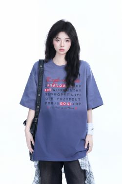 Gradient Round Neck Short Sleeve T-Shirt for Women - American Street Style, Casual Loose Fit, Summer 2023 Fashion