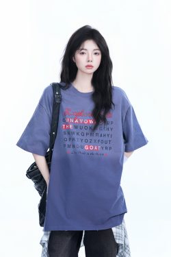 Gradient Round Neck Short Sleeve T-Shirt for Women - American Street Style, Casual Loose Fit, Summer 2023 Fashion