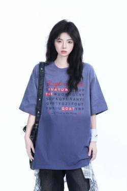 Gradient Round Neck Short Sleeve T-Shirt for Women - American Street Style, Casual Loose Fit, Summer 2023 Fashion