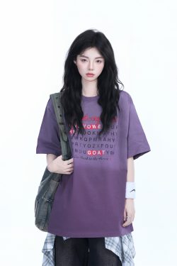 Gradient Round Neck Short Sleeve T-Shirt for Women - American Street Style, Casual Loose Fit, Summer 2023 Fashion