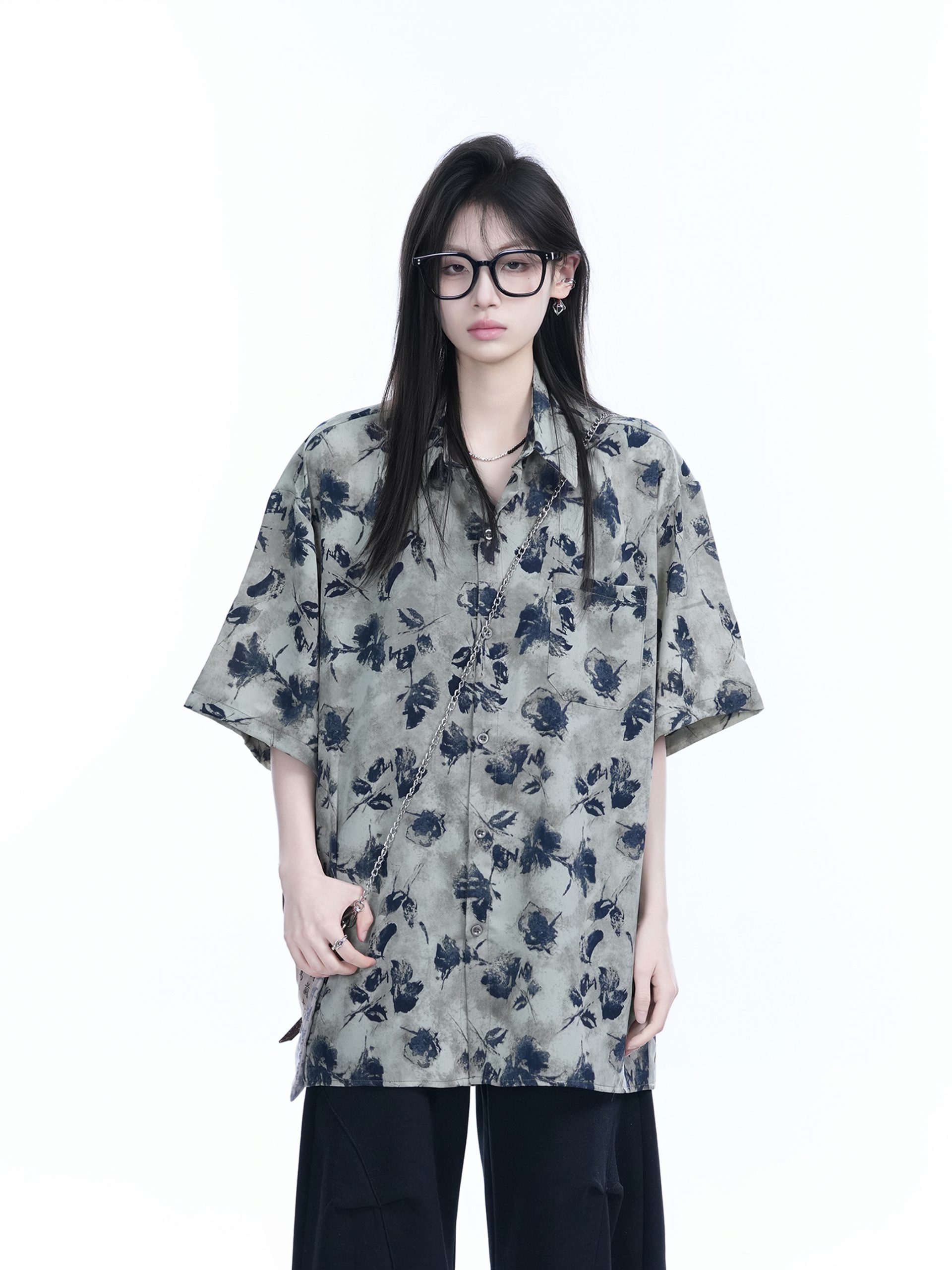 Graffiti Black Rose Short Sleeve Shirt for Women - Loose Lightweight Urban Style Top Graffiti Black Rose Short Sleeve Shirt for Women - Loose Lightweight Urban Style Top