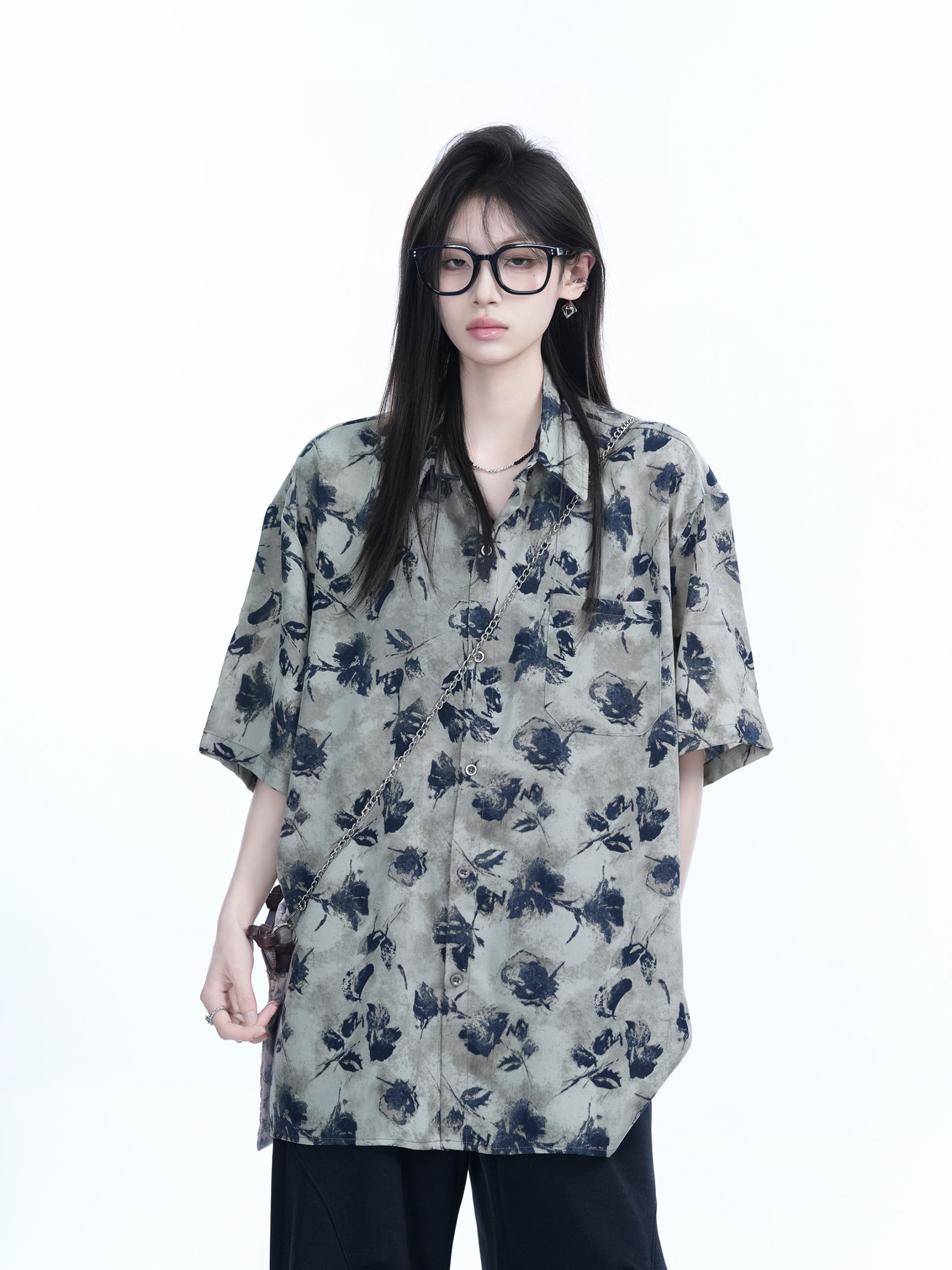 Graffiti Black Rose Short Sleeve Shirt for Women - Loose Lightweight Urban Style Top Graffiti Black Rose Short Sleeve Shirt for Women - Loose Lightweight Urban Style Top