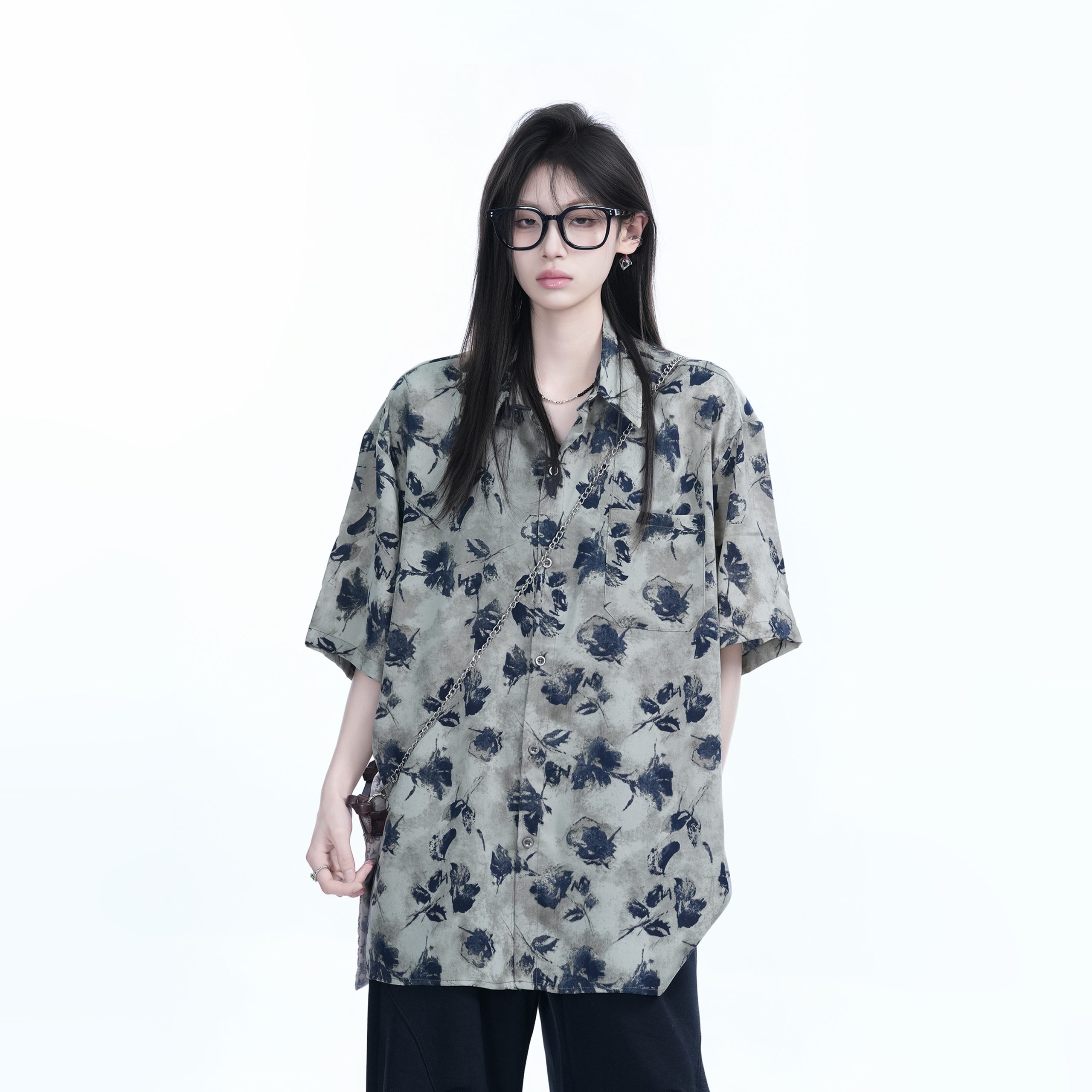 Graffiti Black Rose Short Sleeve Shirt for Women - Loose Lightweight Urban Style Top Graffiti Black Rose Short Sleeve Shirt for Women - Loose Lightweight Urban Style Top