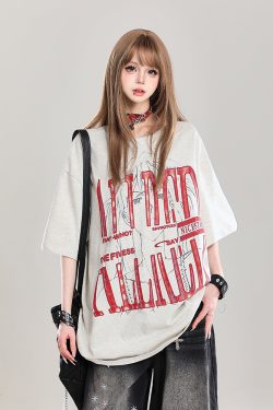 Graffiti Letter Oversized Short-Sleeve T-Shirt for Women - Summer 2025 American High Street Loose Fit