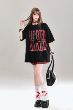Graffiti Letter Oversized Short-Sleeve T-Shirt for Women - Summer 2025 American High Street Loose Fit