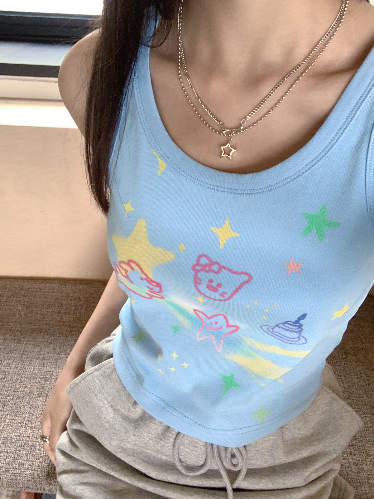 Graffiti Printed Camisole for Women - Summer Slim Fit Short Top, Trendy Street Style, Casual Wear, Urban Fashion Graffiti Printed Camisole for Women - Summer Slim Fit Short Top, Trendy Street Style, Casual Wear, Urban Fashion