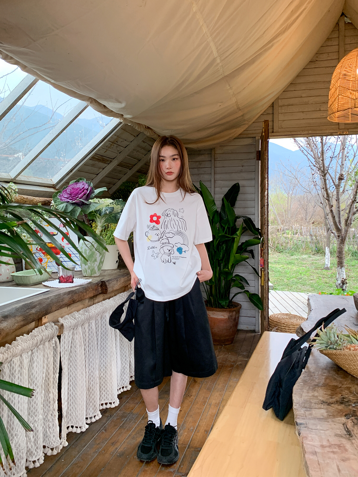 Graffiti Rainbow Dog Print Short Sleeve T-Shirt for Women - Summer Slimming Top, Trendy Casual Wear, Y2K Style Graffiti Rainbow Dog Print Short Sleeve T-Shirt for Women - Summer Slimming Top, Trendy Casual Wear, Y2K Style