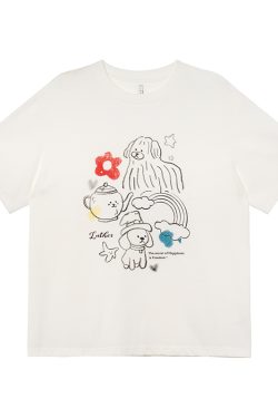 Graffiti Rainbow Dog Print Short Sleeve T-Shirt for Women - Summer Slimming Top, Trendy Casual Wear, Y2K Style