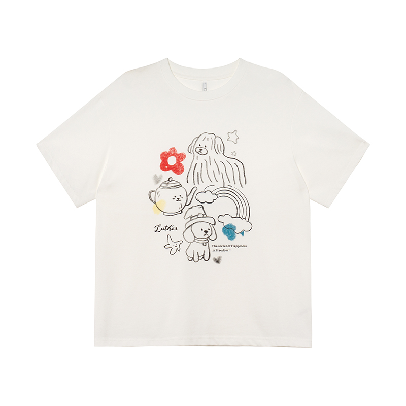 Graffiti Rainbow Dog Print Short Sleeve T-Shirt for Women - Summer Slimming Top, Trendy Casual Wear, Y2K Style Graffiti Rainbow Dog Print Short Sleeve T-Shirt for Women - Summer Slimming Top, Trendy Casual Wear, Y2K Style