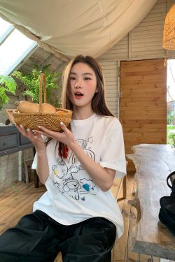 Graffiti Rainbow Dog Print Short Sleeve T-Shirt for Women - Summer Slimming Top, Trendy Casual Wear, Y2K Style