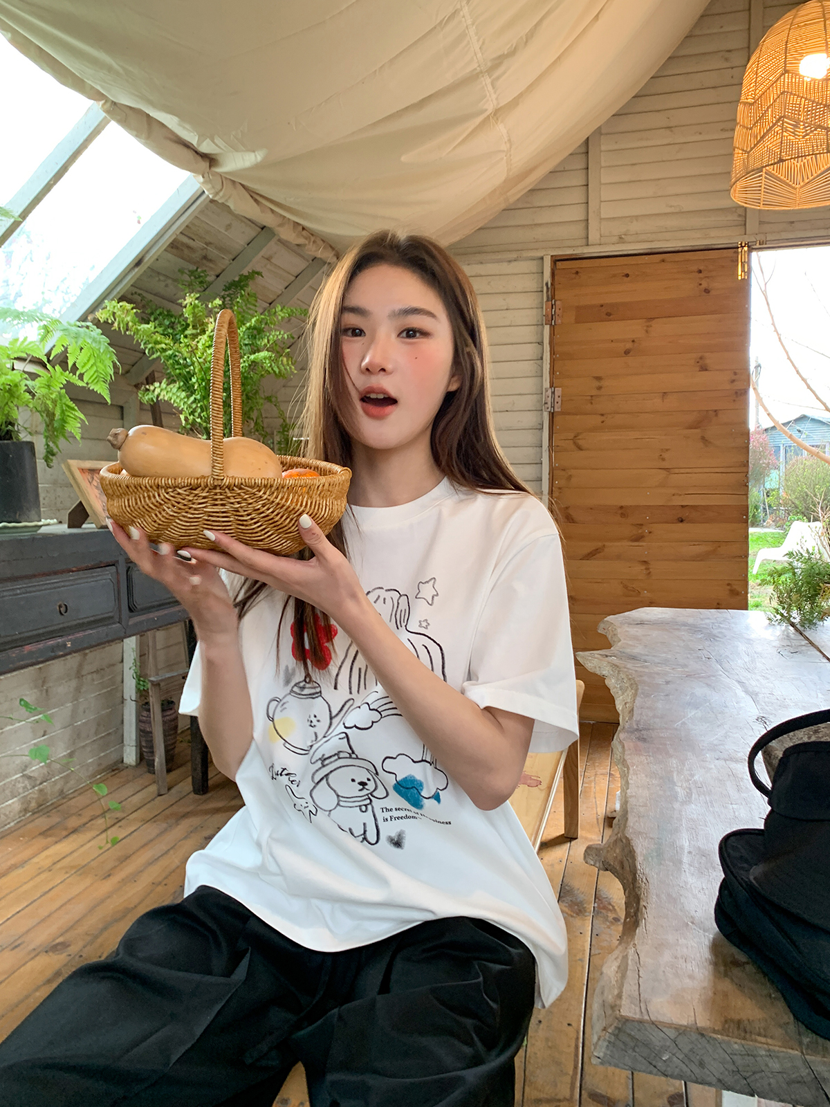 Graffiti Rainbow Dog Print Short Sleeve T-Shirt for Women - Summer Slimming Top, Trendy Casual Wear, Y2K Style Graffiti Rainbow Dog Print Short Sleeve T-Shirt for Women - Summer Slimming Top, Trendy Casual Wear, Y2K Style