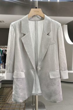 Gray Acetate Thin Blazer for Women - 2025 Summer Fashion, High-End Casual Commuting Versatile Suit