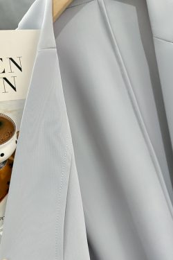 Gray-Blue Casual Minimalist Blazer for Women, Summer Lightweight Commuter Style, Unique 2025 Korean Fashion Design