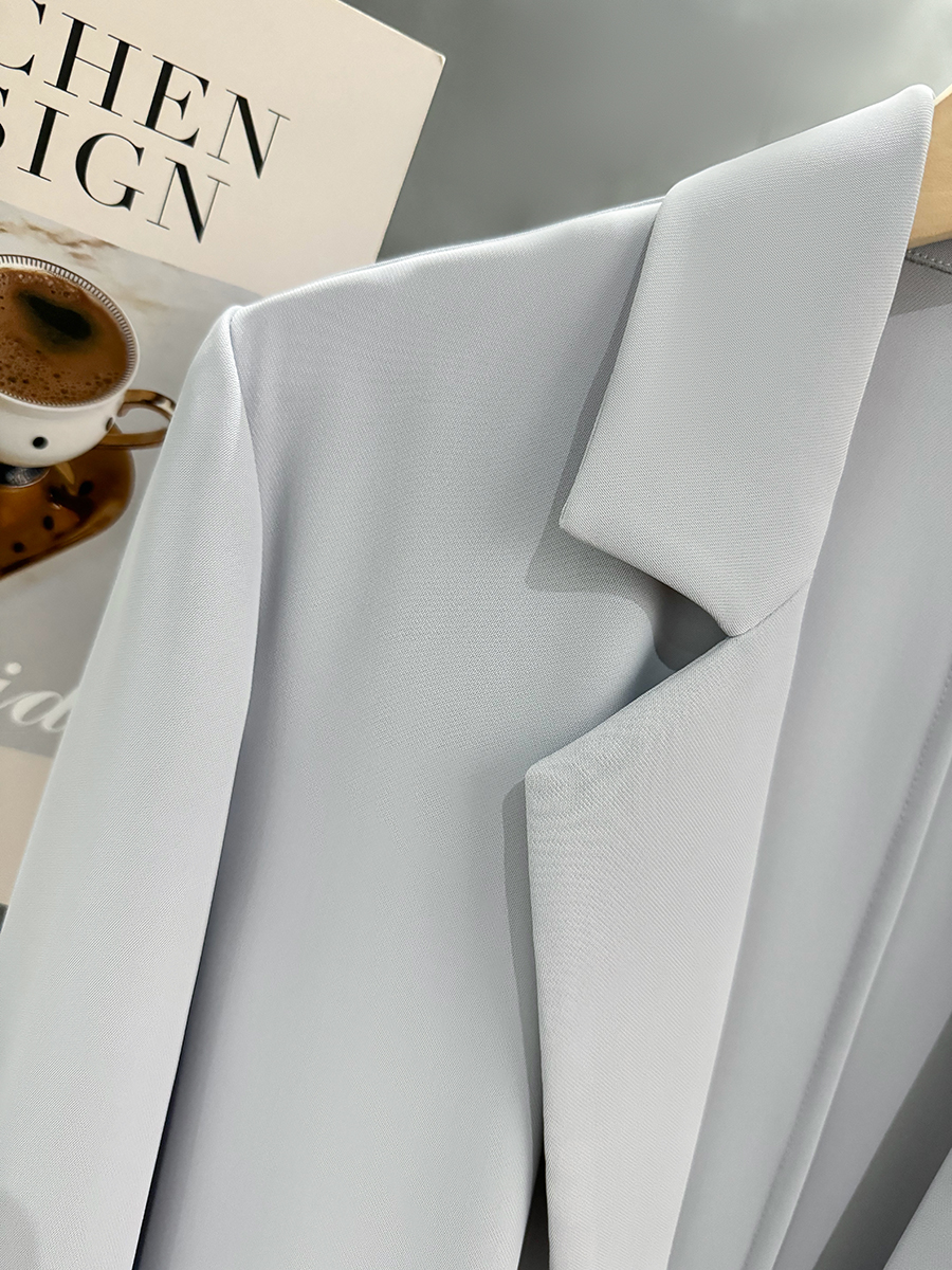 Gray-Blue Casual Minimalist Blazer for Women, Summer Lightweight Commuter Style, Unique 2025 Korean Fashion Design Gray-Blue Casual Minimalist Blazer for Women, Summer Lightweight Commuter Style, Unique 2025 Korean Fashion Design