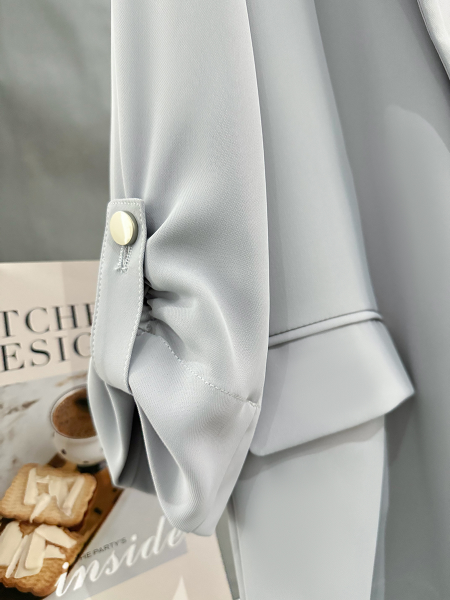 Gray-Blue Casual Minimalist Blazer for Women, Summer Lightweight Commuter Style, Unique 2025 Korean Fashion Design Gray-Blue Casual Minimalist Blazer for Women, Summer Lightweight Commuter Style, Unique 2025 Korean Fashion Design