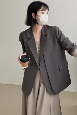 Gray Casual Blazer for Women, Petite Korean Style, Elegant High-Quality Suit for Early Autumn 2025 Fashion