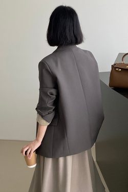 Gray Casual Blazer for Women, Petite Korean Style, Elegant High-Quality Suit for Early Autumn 2025 Fashion
