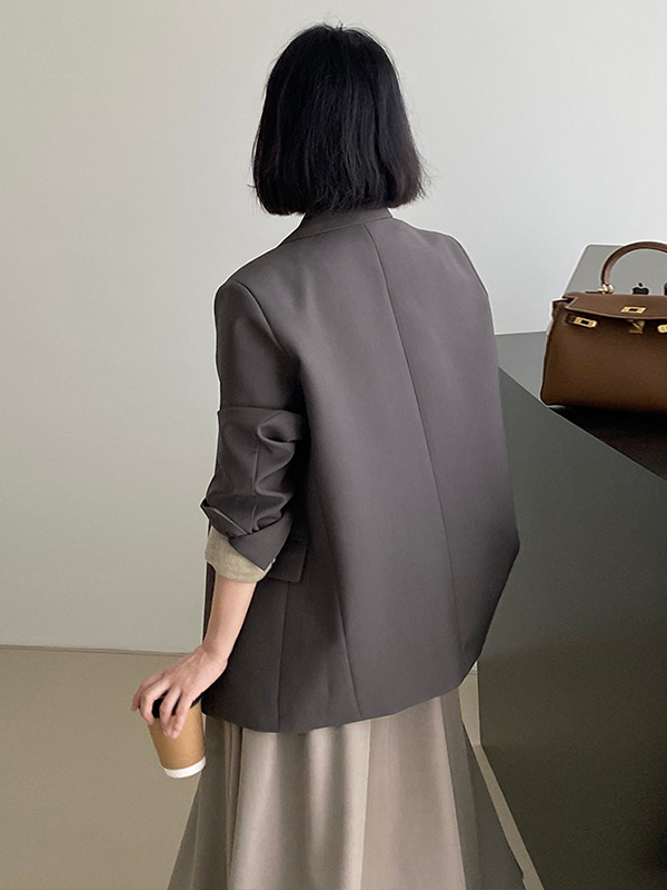 Gray Casual Blazer for Women, Petite Korean Style, Elegant High-Quality Suit for Early Autumn 2025 Fashion Gray Casual Blazer for Women, Petite Korean Style, Elegant High-Quality Suit for Early Autumn 2025 Fashion