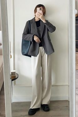 Gray Casual Blazer for Women, Petite Korean Style, Elegant High-Quality Suit for Early Autumn 2025 Fashion
