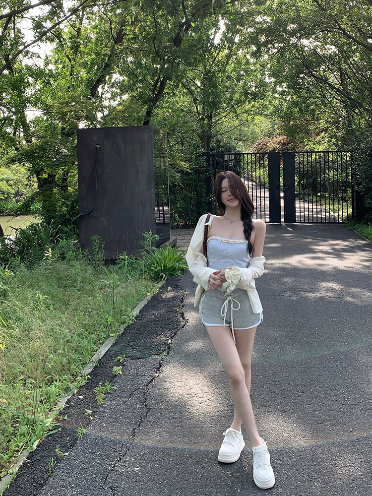 Gray Drawstring Slim-Fit Casual Pants for Women - Versatile Hip-Hugging Summer Sports Shorts Gray Drawstring Slim-Fit Casual Pants for Women - Versatile Hip-Hugging Summer Sports Shorts