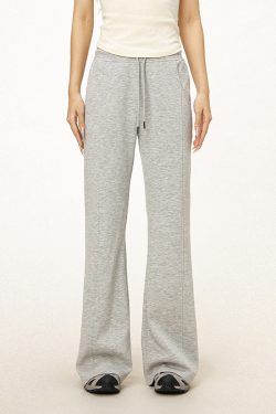 Gray Flared Sweatpants for Women - Casual Draped Wide Leg Bell Bottoms, Sporty Style, Comfortable Fit, Trendy Athleisure