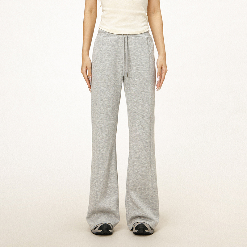 Gray Flared Sweatpants for Women - Casual Draped Wide Leg Bell Bottoms, Sporty Style, Comfortable Fit, Trendy Athleisure Gray Flared Sweatpants for Women - Casual Draped Wide Leg Bell Bottoms, Sporty Style, Comfortable Fit, Trendy Athleisure