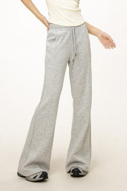 Gray Flared Sweatpants for Women - Casual Draped Wide Leg Bell Bottoms, Sporty Style, Comfortable Fit, Trendy Athleisure