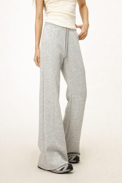 Gray Flared Sweatpants for Women - Casual Draped Wide Leg Bell Bottoms, Sporty Style, Comfortable Fit, Trendy Athleisure