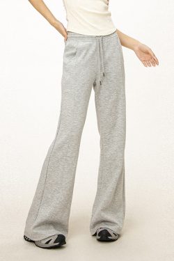 Gray Flared Sweatpants for Women - Casual Draped Wide Leg Bell Bottoms, Sporty Style, Comfortable Fit, Trendy Athleisure