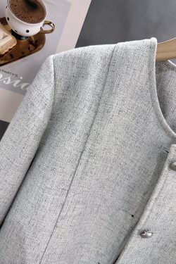 Gray-Green Textured Suit Jacket for Women - French Style, Trendy Korean Spring Autumn Fashion 2025