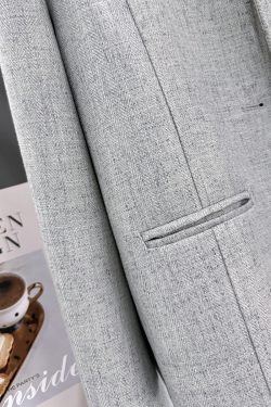 Gray-Green Textured Suit Jacket for Women - French Style, Trendy Korean Spring Autumn Fashion 2025