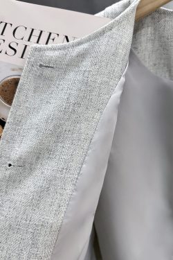 Gray-Green Textured Suit Jacket for Women - French Style, Trendy Korean Spring Autumn Fashion 2025