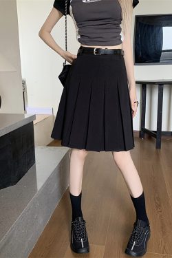 Gray High-Waisted Pleated A-Line Skirt for Women - Summer College Style Mid-Length Tummy-Covering JK Skirt