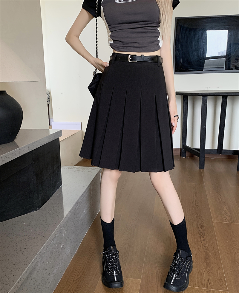 Gray High-Waisted Pleated A-Line Skirt for Women - Summer College Style Mid-Length Tummy-Covering JK Skirt Gray High-Waisted Pleated A-Line Skirt for Women - Summer College Style Mid-Length Tummy-Covering JK Skirt