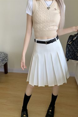 Gray High-Waisted Pleated A-Line Skirt for Women - Summer College Style Mid-Length Tummy-Covering JK Skirt