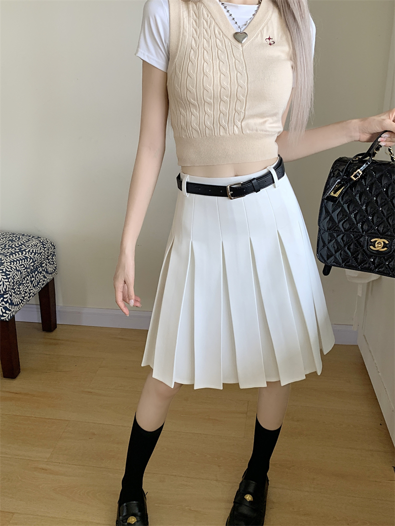 Gray High-Waisted Pleated A-Line Skirt for Women - Summer College Style Mid-Length Tummy-Covering JK Skirt Gray High-Waisted Pleated A-Line Skirt for Women - Summer College Style Mid-Length Tummy-Covering JK Skirt