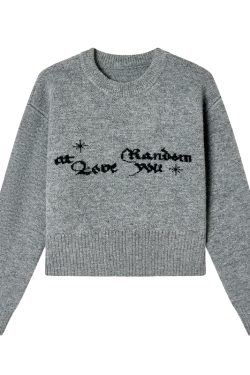 Gray Jacquard Round Neck Loose Casual Layered Knit Sweater for Women in Shibuya Style - Trendy 90s Inspired Fashion