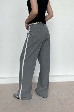 Gray Lace Patchwork Long Pants - Low-Waist Retro Casual Style, Versatile Y2K Fashion for Effortless Everyday Wear