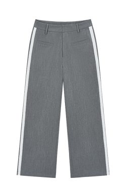 Gray Lace Patchwork Long Pants - Low-Waist Retro Casual Style, Versatile Y2K Fashion for Effortless Everyday Wear