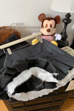 Gray Lace-Trimmed A-Line Skirt for Women, Bow Detail, Puffy Pleated Design, Spring Summer Fashion, Sexy Anti-Exposure Style