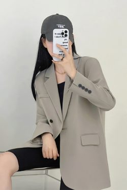 Gray Loose Fit Small Suit Jacket for Women, 2025 Spring Autumn Casual Two-Piece Set for Petite Sizes