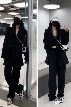 Gray Loose Fit Small Suit Jacket for Women, 2025 Spring Autumn Casual Two-Piece Set for Petite Sizes