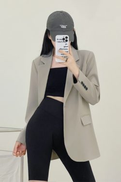 Gray Loose Fit Small Suit Jacket for Women, 2025 Spring Autumn Casual Two-Piece Set for Petite Sizes