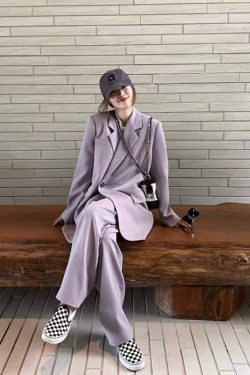 Gray Milk Tea Women's Blazer Coat Two-Piece Set - Casual Loose Suit for Petite Sizes, Spring Autumn 2025 Fashion