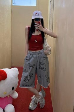 Gray Printed Wide-Leg Casual Pants for Women - Loose Slim Fit Summer Trousers, Trendy 90s Style